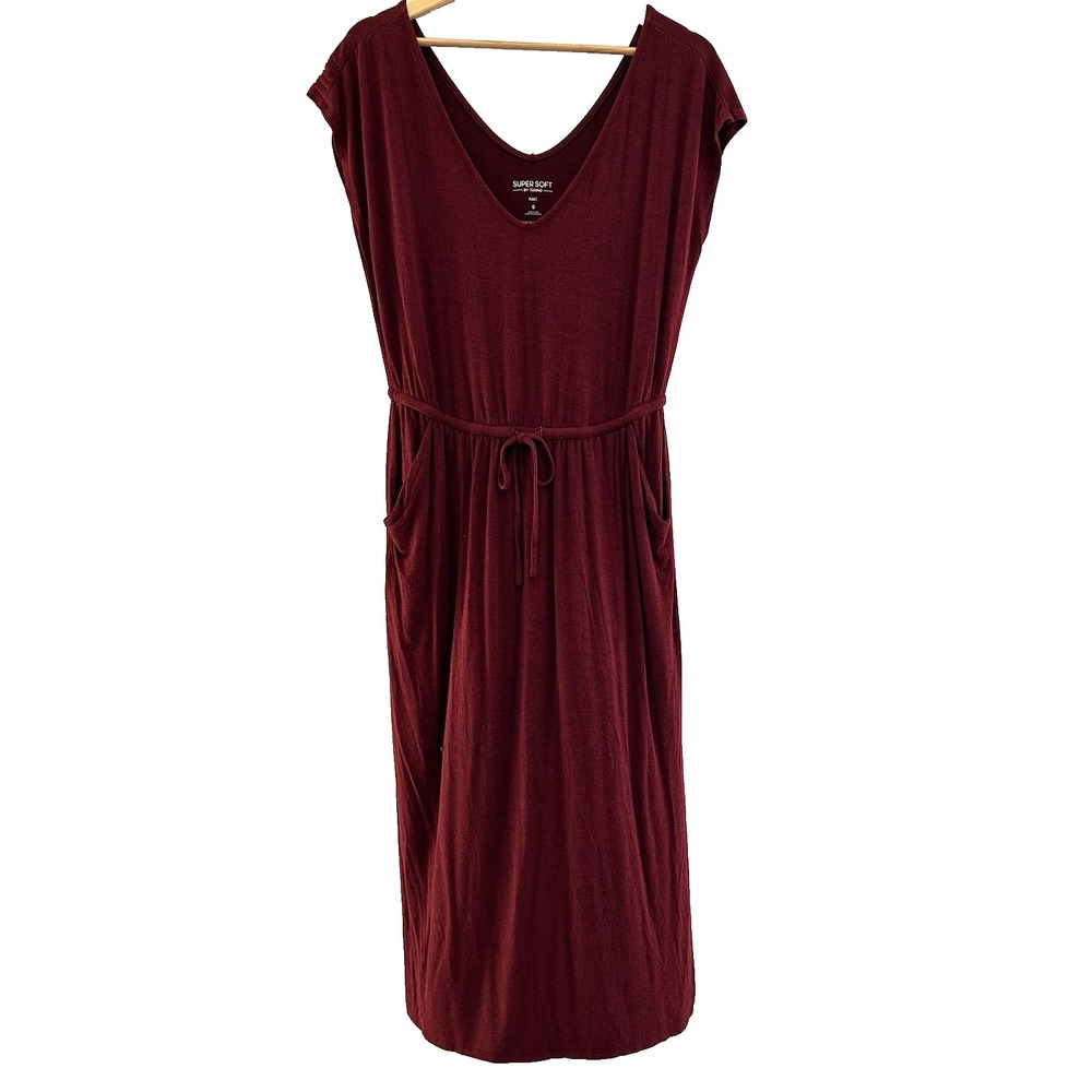Torrid Super Soft Casual Dress Plus Sz0 (L/12) Burgundy Midi Drawstring Pockets!